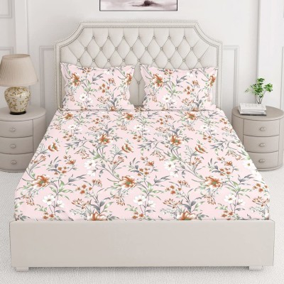 Layers 140 TC Cotton King Floral Flat Bedsheet(Pack of 1, Orange)