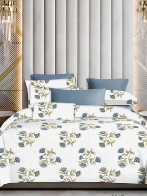 SLEEPING OWLS Cotton Double Flat 144 TC Floral Bedsheet(Pack of 1, Blue)