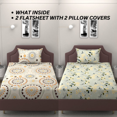 BELVOSTUM 250 TC Microfiber Single Abstract Flat Bedsheet(Pack of 2, Green)