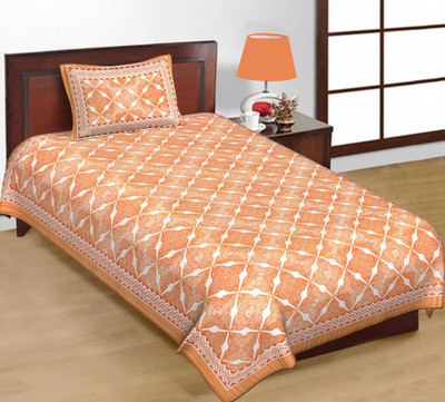 E ELMA 240 TC Cotton Single Jaipuri Prints Flat Bedsheet(Pack of 1, Brown)