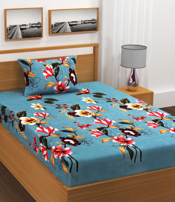 DECORHUT FAB Cotton Single Fitted (Elastic) 210 TC Self Design Bedsheet(Pack of 1, Multicolor)