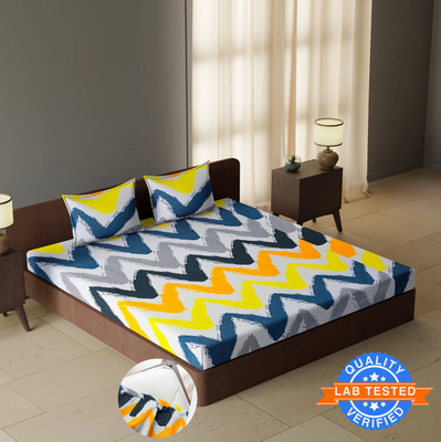CARLTON LONDON 144 TC Polyester Double Striped Fitted (Elastic) Bedsheet(Pack of 1, Multicolor)