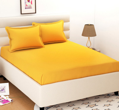BEVI Microfiber Double Flat 300 TC Solid Bedsheet(Pack of 1, Royal Yellow)