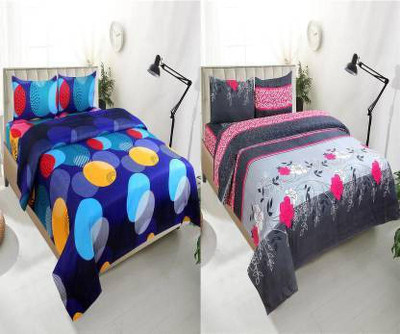 HSR Collection Cotton Double Flat 210 TC Printed Bedsheet(Pack of 1, Blue)