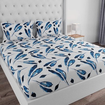 Huesland 144 TC Cotton King Floral Flat Bedsheet(Pack of 1, Blue, White)