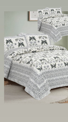Adorn 320 TC Cotton King Jaipuri Prints Flat Bedsheet(Pack of 1, White, Multicolor)