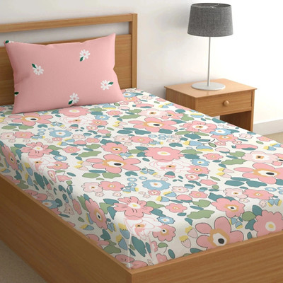 CG Homes Cotton Single Flat 180 TC Printed Bedsheet(Pack of 1, Pink Floral)