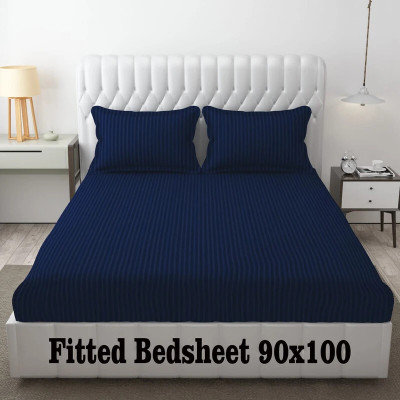 roman Cotton Double Fitted (Elastic) 300 TC Striped Bedsheet(Pack of 1, Design003)
