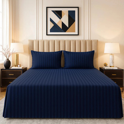 ELEGANT WEAVERS Microfiber Double Flat 144 TC Solid Bedsheet(Pack of 1, Dark navy blue)