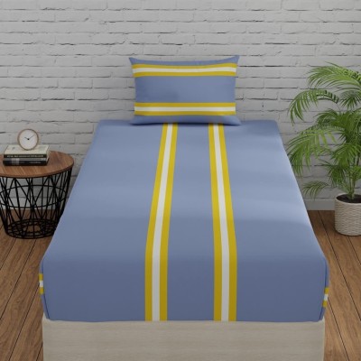 Huesland 144 TC Cotton Single Geometric Fitted (Elastic) Bedsheet(Pack of 1, Grey & Yellow)