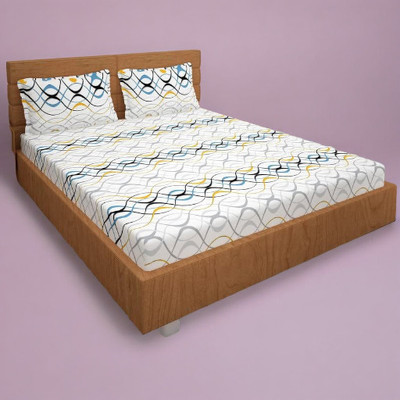 HOMYBEES 220 TC Cotton King Abstract Fitted (Elastic) Bedsheet(Pack of 1, White)