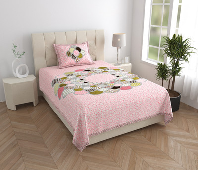 KAANY FAB Cotton Single Flat 144 TC Jaipuri Prints Bedsheet(Pack of 1, Pink)
