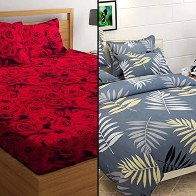 Decent Home 220 TC Microfiber Double Printed Flat Bedsheet(Pack of 2, Multicolor 3)
