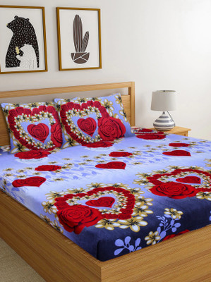Diksha 160 TC Polycotton Double 3D Printed Flat Bedsheet(Pack of 1, Red & White)