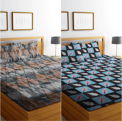 Flipkart SmartBuy 160 TC Microfiber Double Printed Flat Bedsheet(Pack of 2, Multicolor)