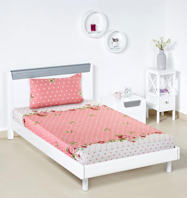 Nt@ub 200 TC Cotton Single Printed Flat Bedsheet(Pack of 1, Pink Dot)