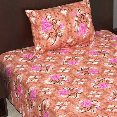 E ELMA 250 TC Cotton Single Jaipuri Prints Flat Bedsheet(Pack of 1, Pink)