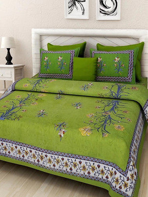 Elma Cotton Double Flat 151 TC Floral Bedsheet(Pack of 1, Green)
