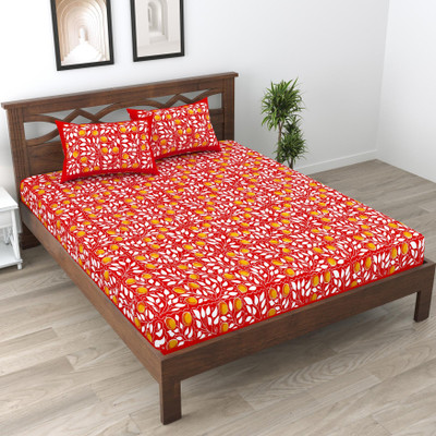 UNIQCHOICE 120 TC Cotton Double Jaipuri Prints Flat Bedsheet(Pack of 1, Red)