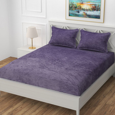 Crafteal Velvet King Fitted (Elastic) 300 TC Solid Bedsheet(Pack of 1, Purple)