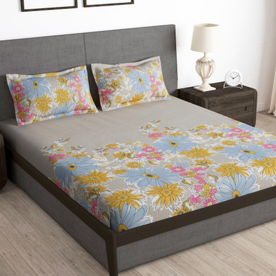 Story@home Microfiber Double Flat 180 TC Printed Bedsheet(Pack of 1, Beige)