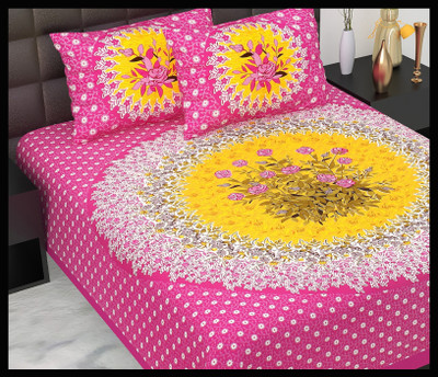 JAIPUR PRINTS Cotton Double Flat 160 TC Printed Bedsheet(Pack of 1, Pink)
