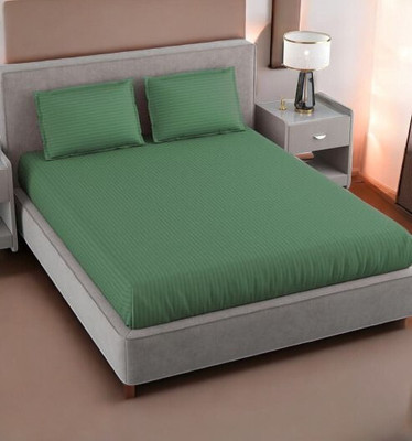 HOMYBEES 220 TC Cotton Double Abstract Fitted (Elastic) Bedsheet(Pack of 1, Green)