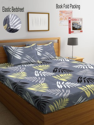 Klotthe 300 TC Polycotton Double Printed Fitted (Elastic) Bedsheet(Pack of 1, Grey)