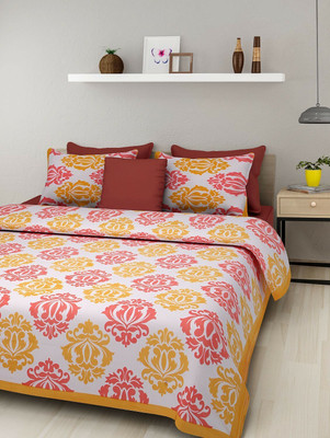 E ELMA 250 TC Cotton Double Jaipuri Prints Flat Bedsheet(Pack of 1, Yellow)