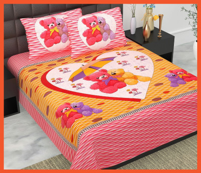 BedZone Cotton Double Flat 240 TC Jaipuri Prints Bedsheet(Pack of 1, Pink)