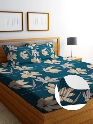 RisingStar Microfiber Queen Fitted (Elastic) 250 TC Printed Bedsheet(Pack of 1, GREEN FLORAL)
