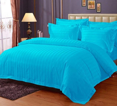 kashmya Cotton Double Flat 220 TC Striped Bedsheet(Pack of 1, SKY)
