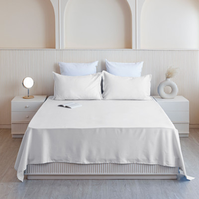 HOMEMONDE Cotton King Flat 210 TC Solid Bedsheet(Pack of 1, White)