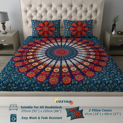 COZYKO Cotton Double Flat 144 TC Printed Bedsheet(Pack of 1, Geometric Brown)