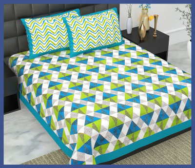 BedZone Cotton Double Flat 240 TC Jaipuri Prints Bedsheet(Pack of 1, Green)