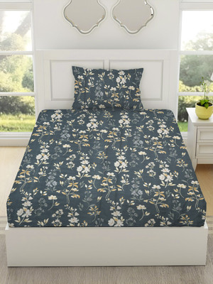 RUSTIC LINEN 144 TC Microfiber Single Printed Flat Bedsheet(Pack of 1, Grey)