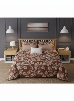 S K HANDLOOM Cotton Double Flat 165 TC Printed Bedsheet(Pack of 1, Brown)