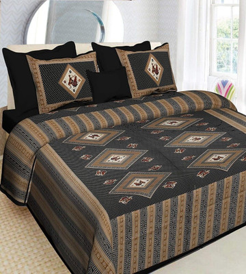 PALANG SHOBHA Cotton Double Flat 180 TC Jaipuri Prints Bedsheet(Pack of 1, Black)