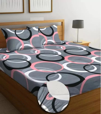 Comfolust 240 TC Microfiber King Printed Fitted (Elastic) Bedsheet(Pack of 1, Grey)