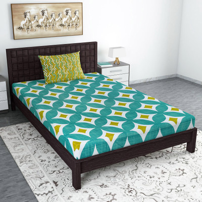 Divine Casa 144 TC Cotton Single Floral Flat Bedsheet(Pack of 1, Waterfall)