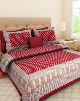 LOCEE Cotton Double Flat 144 TC Jaipuri Prints Bedsheet(Pack of 1, Red)