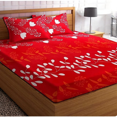 CREATURE 487 TC Cotton Double Printed Flat Bedsheet(Pack of 1, Red Flat 67)