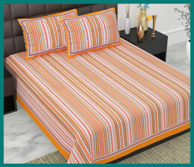 BedZone Cotton Double Flat 240 TC Jaipuri Prints Bedsheet(Pack of 1, Brown)