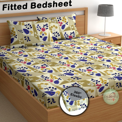 CG Homes Cotton Double Fitted (Elastic) 180 TC Printed Bedsheet(Pack of 1, Green)