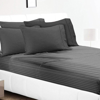 TUNDWAL'S 210 TC Microfiber Double Striped Flat Bedsheet(Pack of 1, Grey)