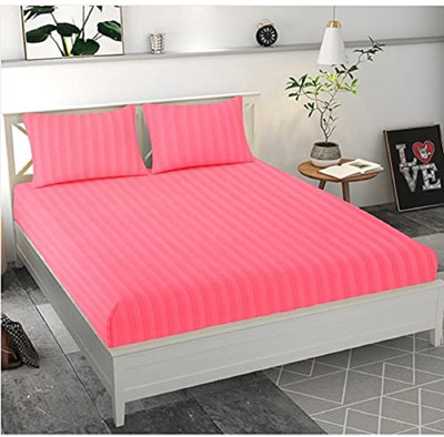 TURIYA Microfiber Double Flat 160 TC Striped Bedsheet(Pack of 1, Carrot)