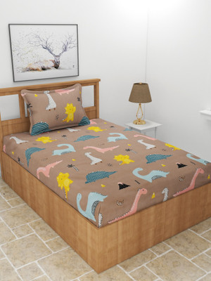 BREVARD 210 TC Polycotton Single Printed Flat Bedsheet(Pack of 1, Brown)