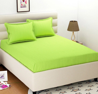 OICHY Microfiber Double Flat 280 TC Striped Bedsheet(Pack of 1, Neon Green)