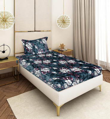 RIBUGROUP Velvet Single Fitted (Elastic) 310 TC Abstract Bedsheet(Pack of 1, Brown)