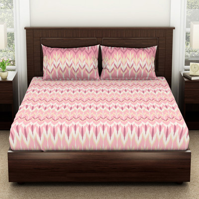 SPACES 144 TC Cotton Double Geometric Flat Bedsheet(Pack of 1, TICKLED PINK)